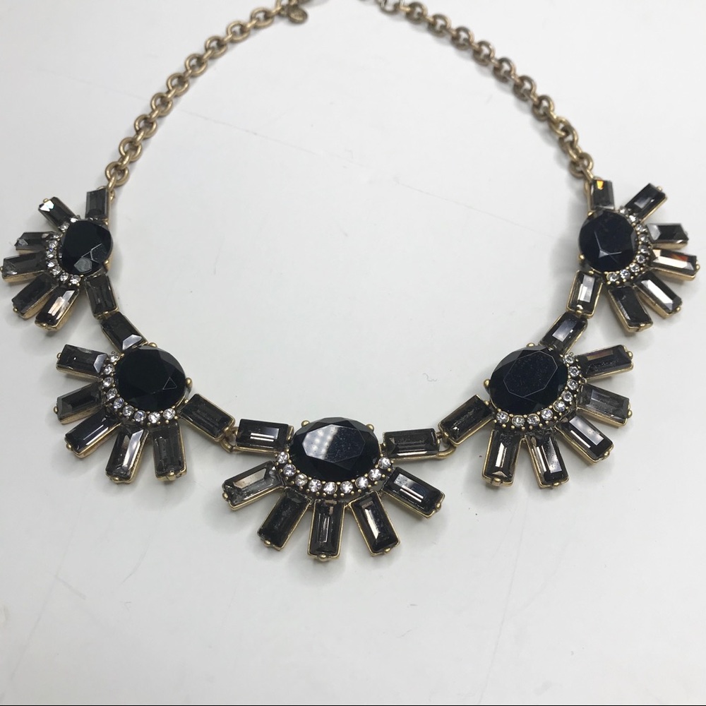 J. Crew Statement Necklace Black Smoked Crystals